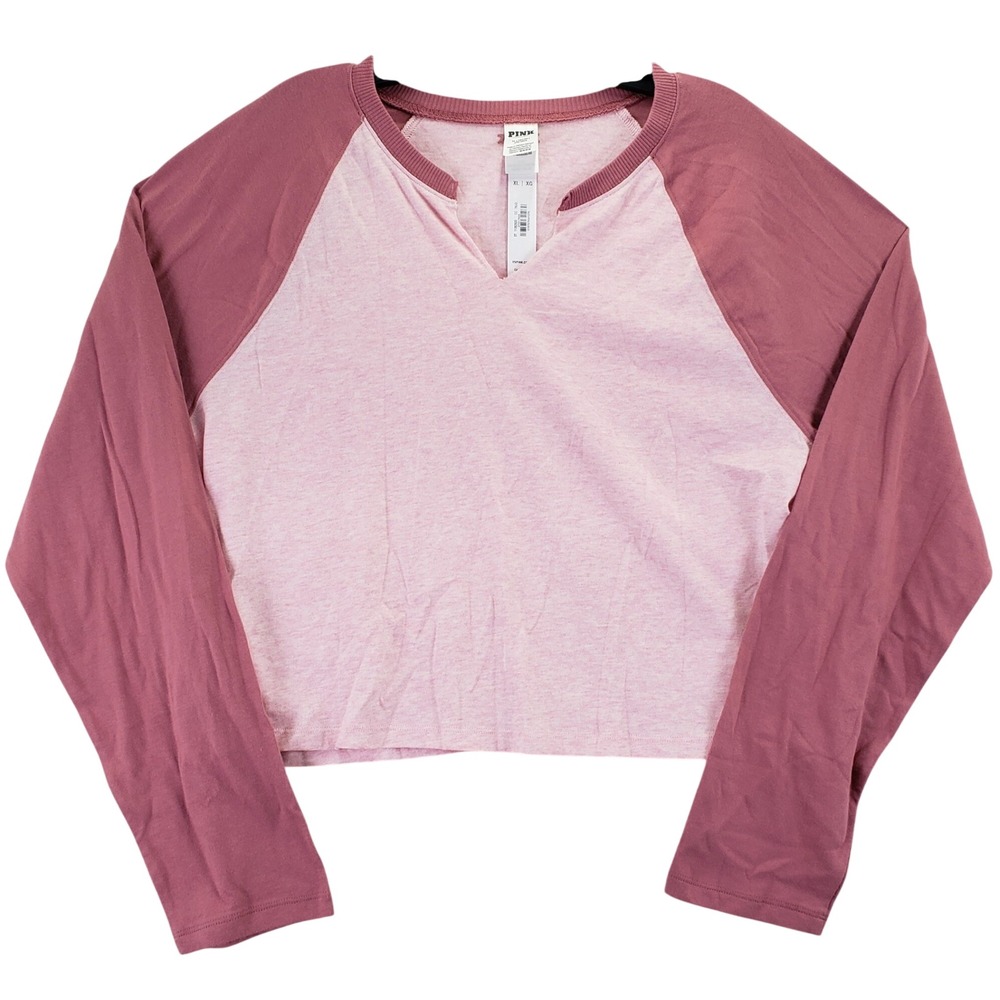 PINK Victorias Secret Raglan Top Womens XL Pink Colorblock Cropped Lounge